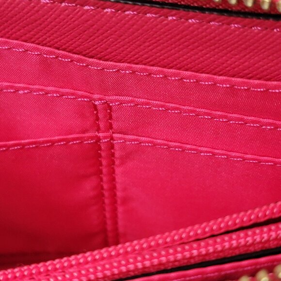 COACH Signature Canvas Wristlet Khaki Pink Zip Wallet Gold Hardware - Picture 7 of 10